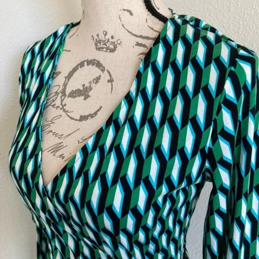 DVF For Target Arrow Geo Long Sleeve Midi Wrap Dress S Green Classic Career - Picture 12 of 17
